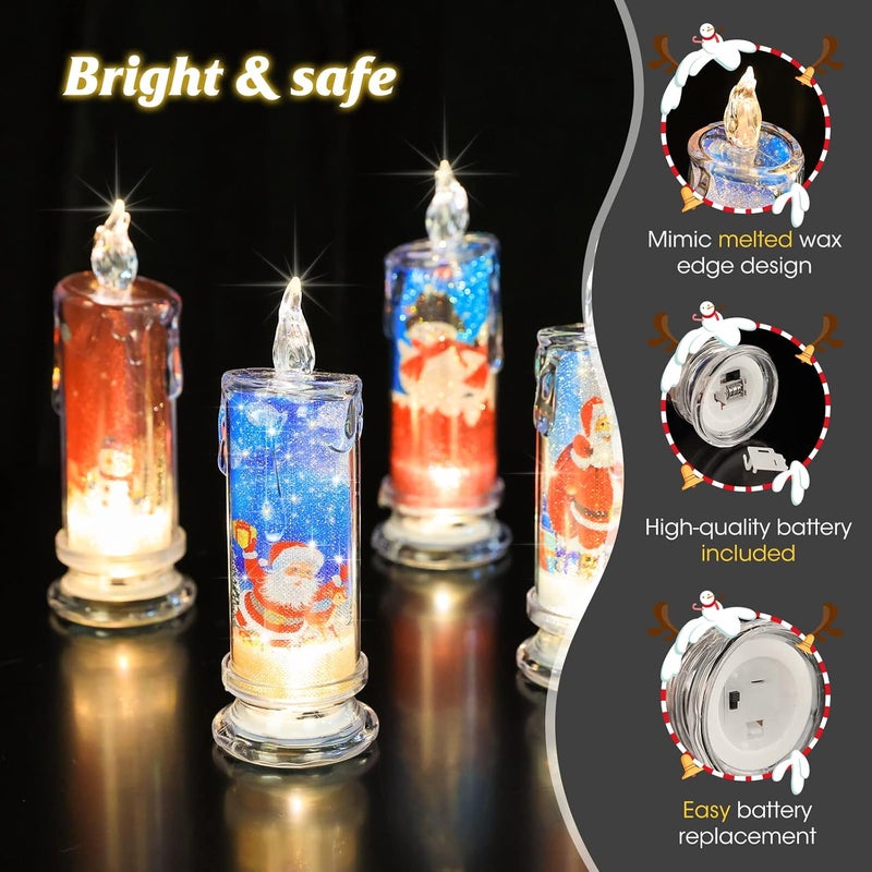 SupBri Store Flameless LED Candles Set of 4 with Santa Claus, Snowman Decals - Battery Operated Christmas Themed Festival Gift Decorations - Image 3